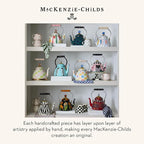 MACKENZIE-CHILDS Enamel Tea Kettle, Cute Tea Kettle for Stovetop, 2 Quarts, Dark Green-and-Blue Juniper Check