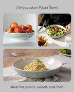 famiware 8.7" Large Pasta Bowls Set of 4, 34oz Stoneware Salad Bowl Serving Plate Bowls, Bowls for Pasta, Fruits, Salad, Noodle, Soup, Dinner- Microwave Dishwasher Safe, Glacier Series, Aqua