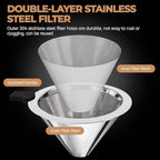 Pour Over Coffee Maker 600ml with 304 Stainless Steel Filter and Wooden Collar Holder Borosilicate Glass Drip Coffeemaker Server Set Clear Hand Brew Dripper Carafe for Home Camping Travel 20.3oz