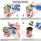 Beneno Heavy Duty Hand Can Opener Manual with Magnet, Durable Sharp Carbon Steel Blade Smooth Cutting, Big Effort-Saving Knob & Soft Grip Handle, Multifunctional Bottle Opener, Klein Blue