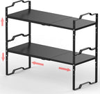 Expandable Shelf for Cabinet Organizer Adjustable Stackable Spice Rack at Kitchen and Bathroom More, Counter Countertop Cupboard Organization Pantry Storage(LARGE/2PACKS/BLACK)