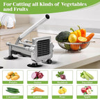 Commercial French Fry Cutter, Heavy Duty Potato Slicer with 3/8Inch Blade, Stainless Steel Potato ChopperFrench Fries Cutter with Suction Feet,