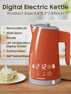 Electric Kettle with 5-Temperature Control,1.25L Cordless,Penguin Shape Design,1200W with Keep Warm and Auto Shut-Off,Perfect for Tea,Coffee & Themed Kitchen(Orange)