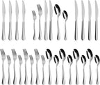 24-Piece Silverware Set with Steak Knives, Black Flatware Set for 4, Food-Grade Stainless Steel Tableware Cutlery Set, Mirror Finished Utensil Sets for Home Restaurant
