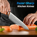 Sunnecko Knife Set with Block and Sharpener, 15 PCS Kitchen Knife Block Set Sharp Kitchen Knives High Carbon Stainless Steel with Black Handles