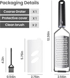Coarse Grater for Cheese & Vegetables - Non-Slip Grip | Dishwasher Safe Stainless Steel (Black)