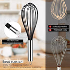 TEEVEA Silicone Whisk Set of 3 Non Scratch Non Stick Silicone Coated Stainless Steel Wire Whisks Heat Resistant 480°F Kitchen Wisk for Cooking Blending Whisking Tool Black