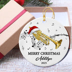 Unique Trumpet Instrument Ceramic Xmas Tree Ornament, Customized Text Year Name Trumpeter/Trumpet Player Ornaments Gift for Women Men, Personalized Trumpets Musical Lover Ceramic Keepsake Ornament