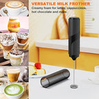 Handheld Milk Frother with Cover, Battery Operated Drink Mixer Handheld Easy to Carry Electric Frother Wand For Coffee, Latte, Cappuccino, Frappe Drink, Hot Chocolate, Black