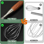 Stainless Steel Whisk for Cooking Wooden Handle Kitchen Non Stick Balloon Wire Metal Baking Whisk Egg Beater for Blending, Whisking Beating Stirring, 12inch (Wooden Handle)