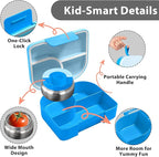 TinyPalsa Bento Box for Kids with 10oz Thermos, Durable Lunch Box with Leak Proof Insulated Food Jar, 3 Compartments with Portable Handle for Ages 3+, Dishwasher Safe, Ideal for School, Travel (Blue)