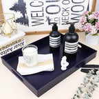 Navy Blue Serving Tray for Coffee Table, Rectangular Plastic Decorative Tray with Handles for Entertaining, Outdoor Patio, Living Room, Ottoman, Bathroom Counter, 11.8”*15.7”*1.6”