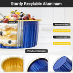 EUSOAR Disposable Ramekins with Lids, Royal Blue 50pcs 5oz Creme Brulee Ramekins Disposable, Muffin Liners Cups，Mini Cheesecake Foil Pans Dessert Containers with Lids for Party Favor Birthday