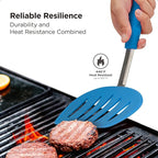 Kitchen Mama WaltzGrip Platinum Silicone Pancake Spatula Turner: Heat Resistant Flexible, Stainless Steel Core, Nonstick, Dishwasher Safe, Flipper – Ideal Kitchen Cookware for Eggs, Fish, Meat (Blue)
