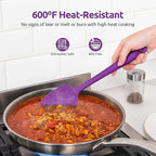U-Taste Silicone Spoon Spatula Set, 600ºF High Heat Resistant Food Grade Flexible Rubber Scraper, Integrated Cooking Mixing Baking Kitchen Utensils Set of 3 for Nonstick Cookware (Purple)