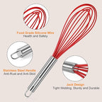 NileHome Whisk Commercial Stainless Steel wisk & Silicone Non-Stick Coated Small Whisk Set 8" 10" 12" Kitchen Wisk Wire Whisks for Cooking 3 Pack, Red