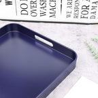 Square Navy Blue Decorative Serving Tray with Handles, Versatile Ottoman Tray for Coffee Table, Entertaining, Outdoor Patio, Living Room, 13”*13”*1.6”