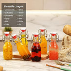 Ruckae 24 Pack 4oz Swing Top Glass Bottles with Lids Kombucha Coquito Flip Top Glass Bottle for Syrup Vanilla Extract Brew Beer Kefir Air Tight Bottles for Gift (4 oz 24 pack)