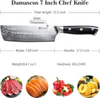 PAUDIN Nakiri Knife 7'', Damascus Chef Knife, Japanese VG-10 Stainless Steel, Kitchen Knife with G10 Full Tang Handle, Razor Sharp 67-Layer Forged Blade