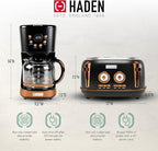 Haden Dorset 4 Slice Wide Slot Stainless Steel Toaster Bundled with 12 Cup Programmable Drip Coffee Maker Coffee Machine, Black & Copper