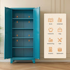 71" Tall Metal Storage Cabinet with 2 Doors and 4 Adjustable Shelves, 5-Tier Kitchen Pantry Storage Cabinet for Kitchen, Living Room, Dining Room and Office, Blue