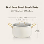 BEZIA 6 QT Stainless Steel Stockpot with Lid, Casserole with Lid, Soup Pot with Sturdy Handle, Even Heat Distribution, Induction Cooking Pot for All Stoves, Ideal for Soups & Stews