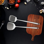 18/10 Stainless Steel Cooking Utensils,2 Pcs All Metal Stainless Steel Kitchen Utensils Set with Wok Spatula,Slotted Spatula Turner(Dishwasher Safe)