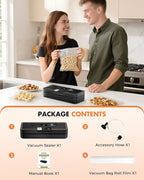 Vacuum Sealer for Food, 95kPa Food Vacuum Saver Sealer Machine, 120W 12L/min Fast-Sealing with Auto Tear-Cut,Digital Timer, Built-in Cutter, Bag Storage and One Bag Roll, 9-in-1 Compact Vacuum Sealer