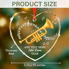 Personalized Text Name Year Trumpet Xmas Glass Ornaments, Trumpet Instrument Christmas Tree Ornament 2025, Trumpetist Christmas Ornament Gift for Men Women, Instrument Themed Xmas Decoration