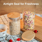 Liuruiyu Glass Food Storage Jars Set of 8,26oz-Glass Storage Containers Clear Glass Food Canister with Bamboo Lid Airtight For Serving Tea, Coffee, Flour,Candy, Cookie, Spice(Round-80CMx150CM)