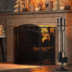 Fire Beauty Fireplace Tools Set 5 Pieces Wrought Iron Fireset Woodstove Log Tongs Holder Fire Kit Setwith Pedestal Place(32 Inches)