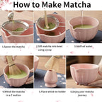 Matcha Whisk Set of 8 - HTRCXB Ceramic Matcha Set, Include Matcha Bowl, Matcha Whisk and Holder, Bamboo Scoop, Measuring Spoon, Scoop Rest, Sifter and Tea Towel - Matcha Kit Gift for Matcha Lovers