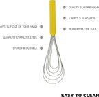 Flat Whisk Silicone Handle Non Slip 10" - 5 Wires Whisk with 10 Heads for Kitchen Cooking by Jell-Cell (Yellow)