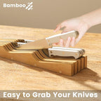 Bamboo In-Drawer Knife Block for 9 Knives(Not Included), Knife Drawer Organizer,Knife Holder Countertop,Block Knife Storage Organizer for Kitchen