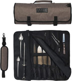 Asaya Chef Knife Roll Bag - 20 Total Pockets for Knives and Kitchen Utensils - Made with Stain Resistant Waxed Nylon - For Chefs and Culinary Students - Knives Not Included(Brown)