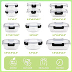kakw12 Packs Glass Food Storage Containers,Glass Meal Prep Container for Lunch,can be used in the Microwave, Oven, Freezer and Dishwasher,with Upgraded Snap Locking Lids. (12 Packs)