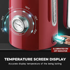 SUSTEAS Electric Kettle - 57oz Hot Tea Water Boiler with Thermometer, 1500W Fast Heating Stainless Steel Pot, Cordless LED Indicator, Auto Shut-Off & Boil Dry Protection, Red