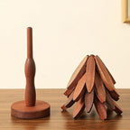Natural Wood Tree Trivet Set, 𝐍atural Tree Trivet Set - 4 Wooden Trivets,4 Wooden 𝐓rivets & 1 Stand Like a Christmas Trees,for Hot Dish,Pot,Bowl,Teapot,Hot Pot Sets (Walnut Finish 3 Trivets,2set)
