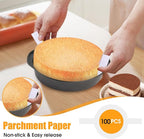 8" Round Cake Pan, 3PCS Nonstick Cake Pans with 100 PCS Parchment Paper, Carbon Steel Cake Baking Pans with Handle, Dishwasher Safe