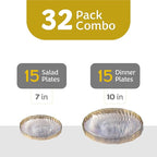 PLASTICPRO 60 Pack Plastic Plates Set of 30-10 inch Plates and 30-7 inch Plate, Elegant Clear Spiral and Gold Rim Disposable Fancy Premium Heavyweight