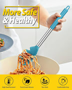 Silicone Pasta Fork and Ladle Spoon Set, Large Non Stick Kitchen Utensils for Cooking,Stirring,Serving Spaghetti, Soup, Sauce (BLUE)