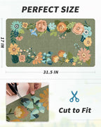 AMOAMI Coffee Mat Hide Stain Rubber Backed Absorbent Dish Drying Mat for Kitchen Counter - Fits Under Coffee Maker or Machine - Floral GREEN 17x31.5