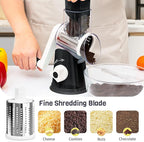 Rotary Cheese Grater Hand Crank, 3 Blades Slicer Shredder, Cheese Grater for Kitchen, Multi-Functional Kitchen Tool for Vegetables, Nuts, Chocolate, with Strong Suction Base, Black