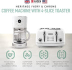 Haden Heritage 4 Slice Wide Slot Stainless Steel Toaster Bundled with 12 Cup Programmable Drip Coffee Maker Coffee Machine, Ivory & Chrome