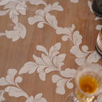 Vinyl Table Cloth Rectangle Clear Table Cover Protector with Block Printed Pattern Oil Spill Proof Farmhouse Rustic Plastic Table Covers for Dining Tables (Scroll Grass, 55 x 104 Inches)