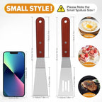 Small Metal Spatula Set for Cast Iron Skillet,Mini Wooden Spatulas for Kitchen Use,Thin Beveled Edge Stainless Steel Cookie Brownie Spatula Turner Server for Cake Egg Serving Cutting Flipping,2 Pcs