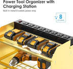 CCCEI Modular Power Tool Organizer Wall Mount with Charging Station. Garage Drill Storage Shelf with Hooks, Heavy Duty Rack, Tool Battery Holder Built in 8 Outlet. Gift for Men. Glod, 1 Pack.