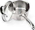AVACRAFT Stainless Steel Saucepan with Glass Strainer Lid, Two Side Spouts for Easy Pour with Ergonomic Handle, Multipurpose Sauce Pot (5-Ply Capsule Bottom, 2.5 Quart)