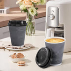 500 Pack Coffee Cups with Lids 12oz, Disposable Insulated Ripple Wall To Go Paper Coffee Cups for Hot/Cold Drinks Office Home Shop Event (Grey)