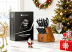 WIZEKA 15-Piece knife set, High Carbon Stainless Steel Kitchen Knife Set, Ultra Sharp Knife Block Set with Sharpener, Black, Crown Series
